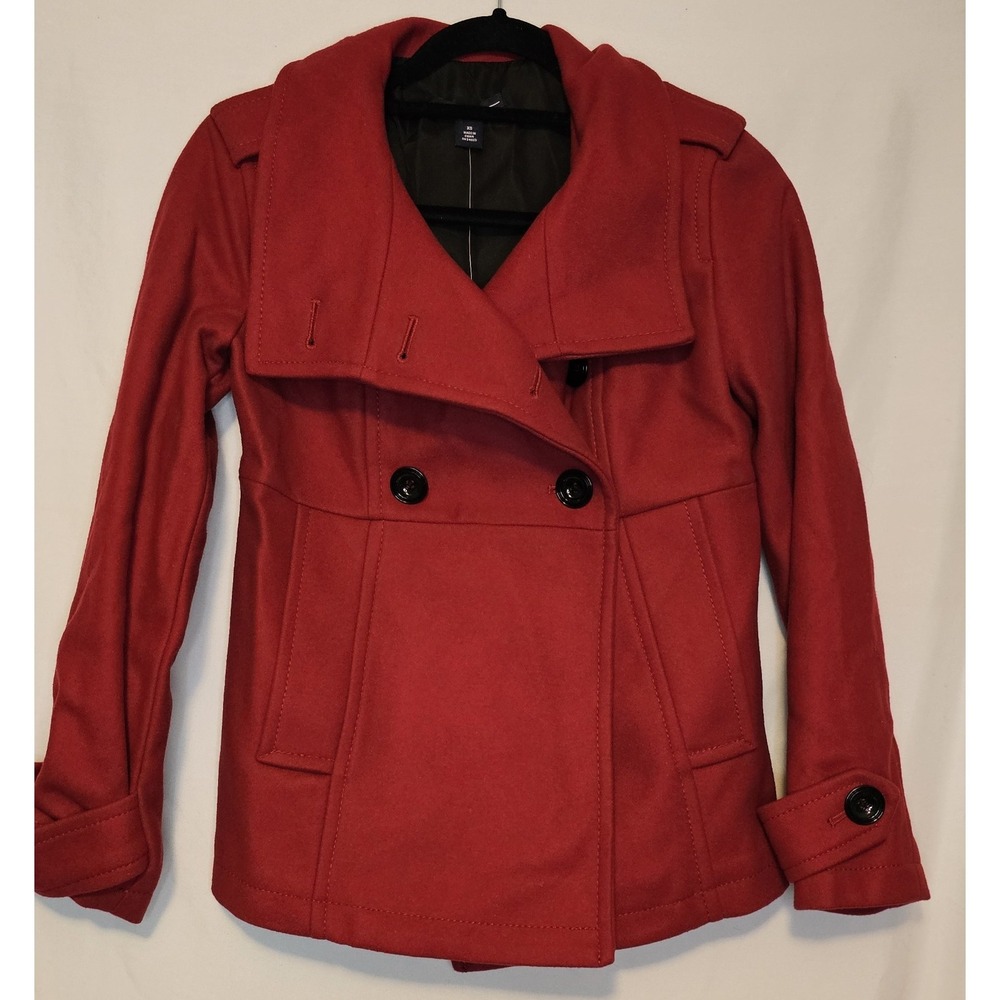 Gap Jacket Womens Red Wool Heavy Lined Button Double Breasted PeaCoat XS - Picture 2 of 11